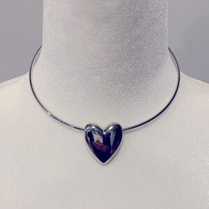Silver puff heart choker necklace